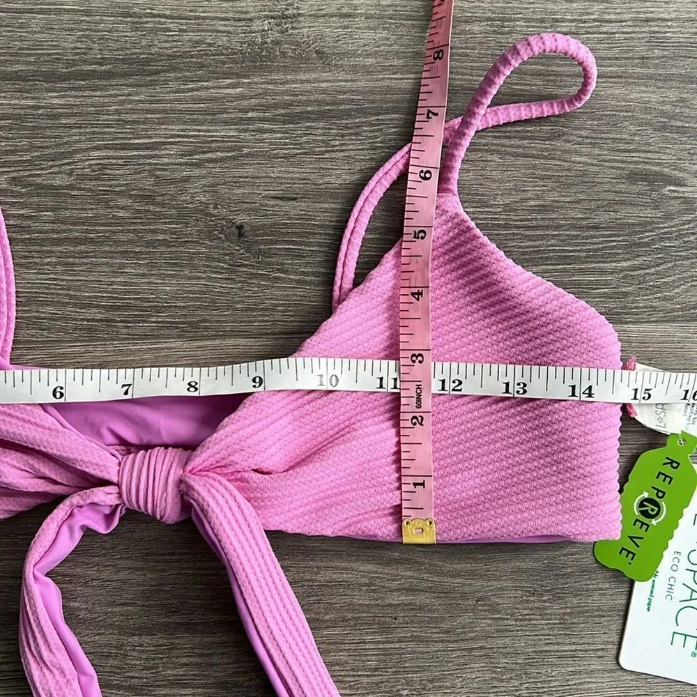 L*SPACE Chloe Ribbed Bikini Top Medium Tie Waist Adjustable Rosebud Purple Pink